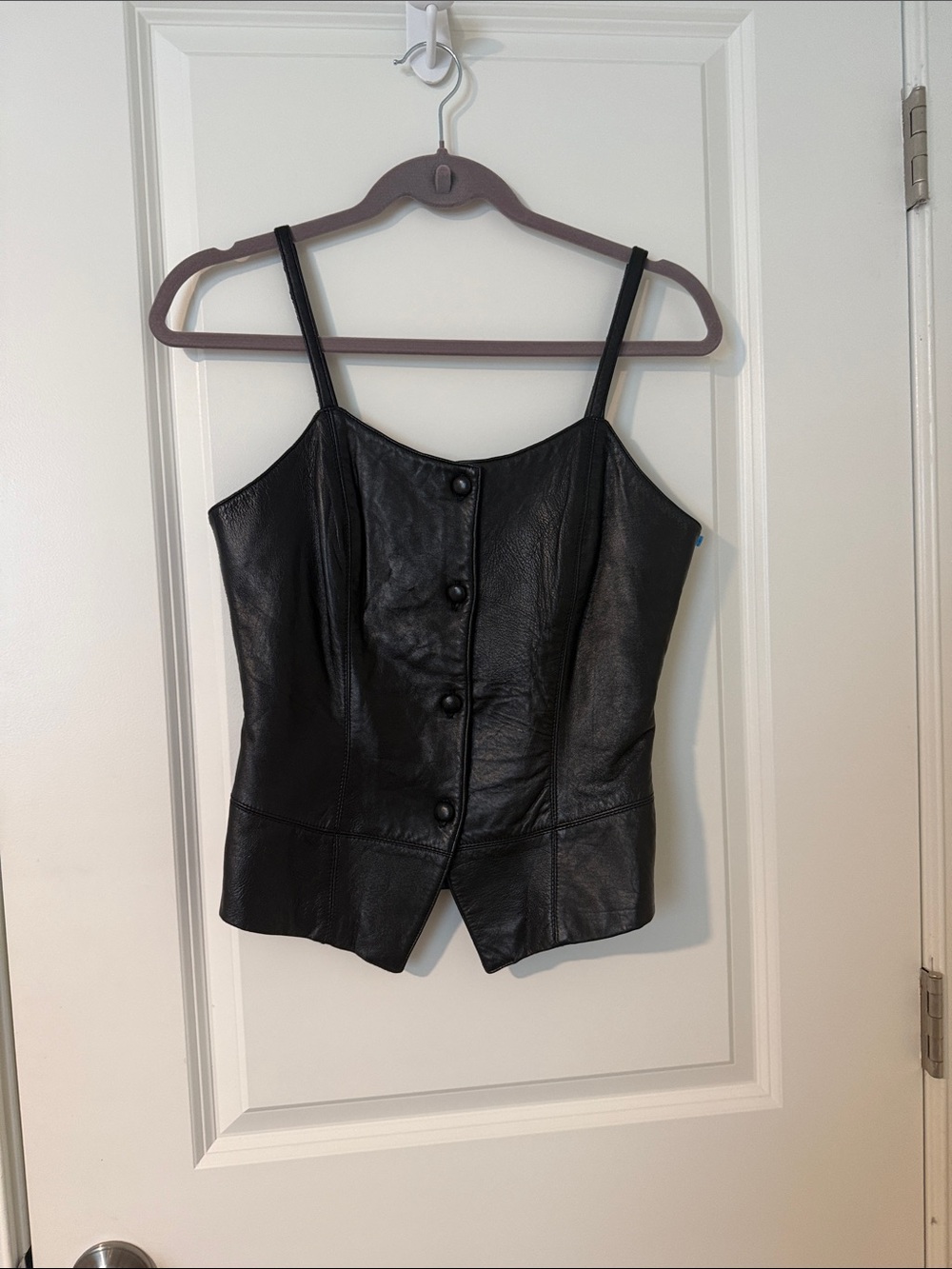 Black Leather Button-Front Corset Tank Top